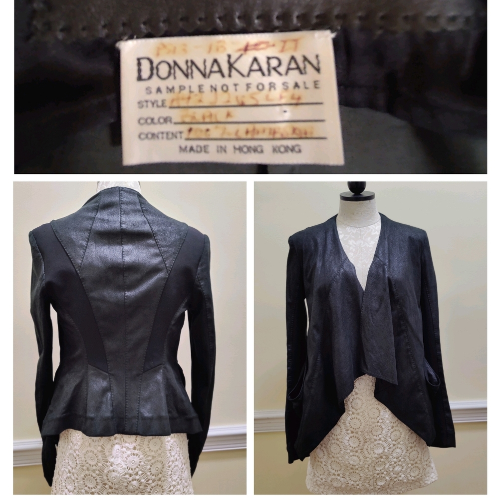 Donna Karan Women's Black Leather & Textile Blazer